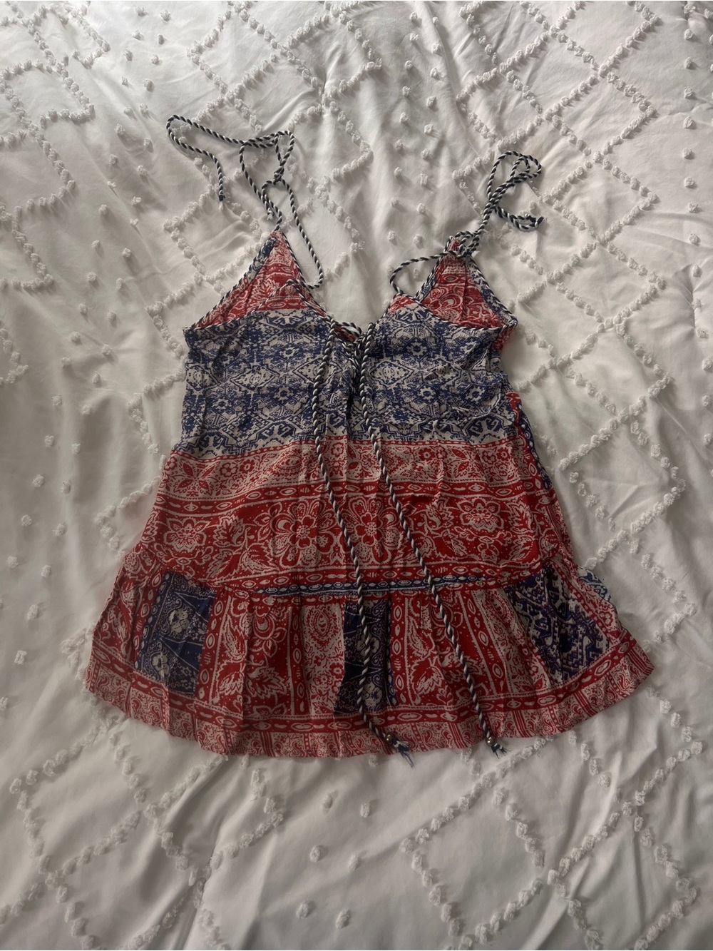 Jessica Simpson Red and Blue Printed Tie-Front Spaghetti-Strap Top